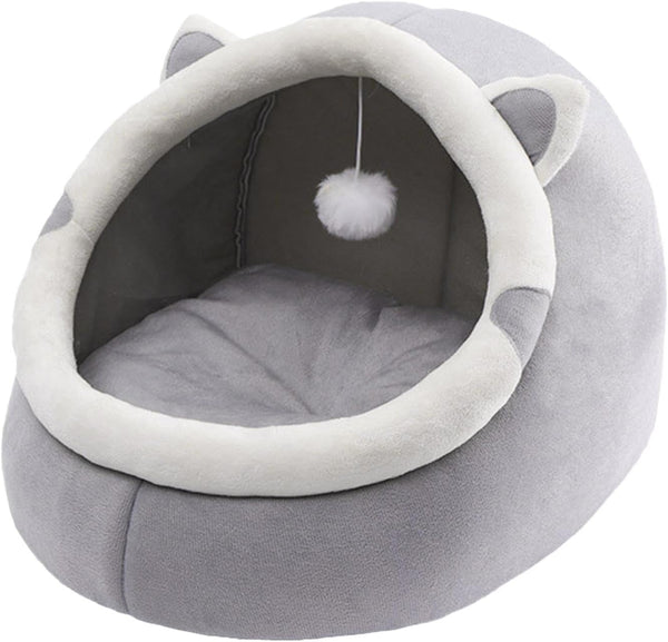Cueva de cama para gatos, casa de dormir para gatos de interior con juguete de