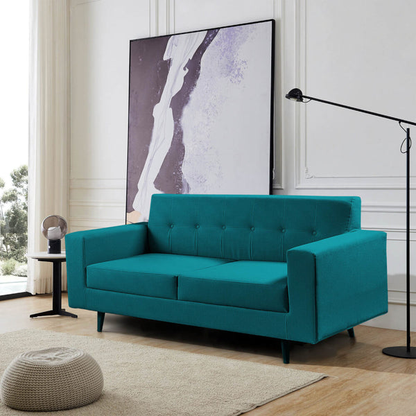 Sofa moderno layte 2 puestos en tela antirrasguños turquesa