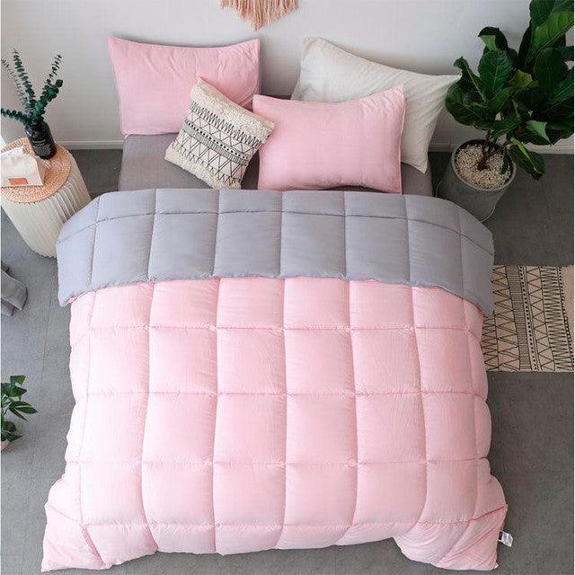 Edredon Bicolor Mas Fundas Y Cojines Rosado /Gris Sencillo - VIRTUAL MUEBLES