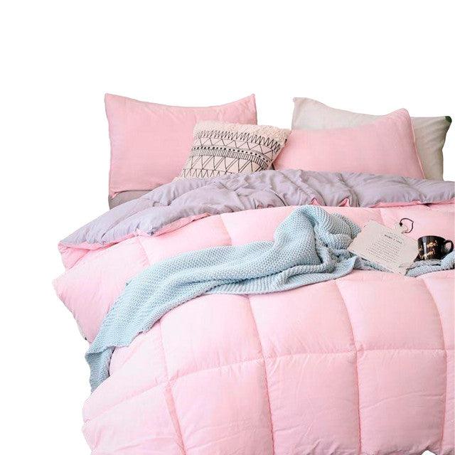 Edredon Bicolor Mas Fundas Y Cojines Rosado /Gris Queen - VIRTUAL MUEBLES