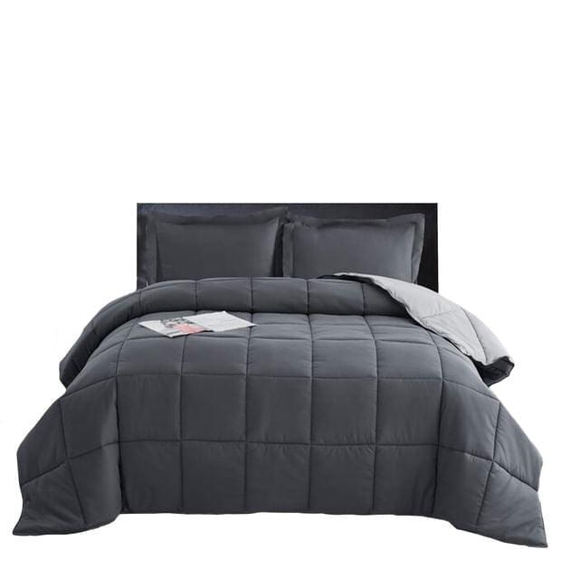 Edredon Bicolor Mas Fundas Y Cojin Cuadrado Gris Claro / Gris Oscuro Semidoble - VIRTUAL MUEBLES