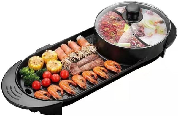 Shabupot Olla caliente con parrilla eléctrica 2 en 1, 2200 W, antiadherente,