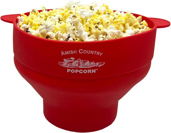 Amish Country Popcorn  Popper plegable de silicona para microondas con logotipo...