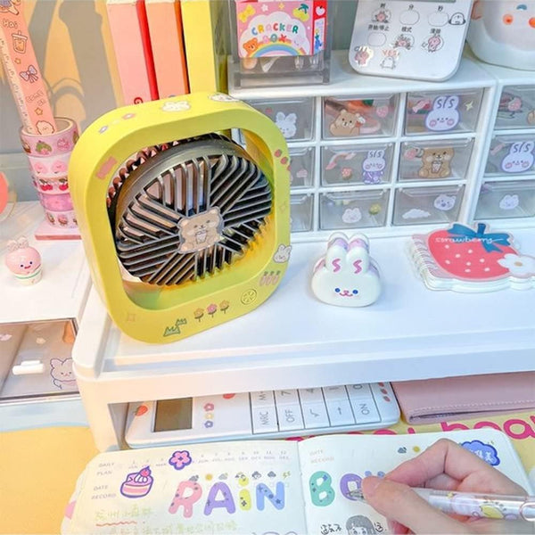 Ventilador de escritorio pequeño y estético Kawaii con calcomanías, bonito...