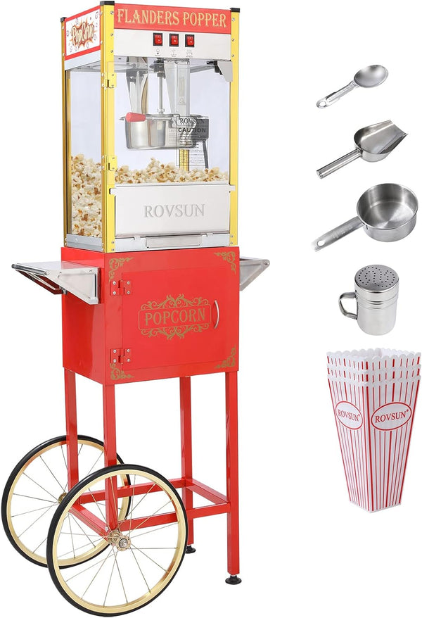 ROVSUN Máquina de palomitas de maíz estilo cine con carrito y ruedas, hervidor...