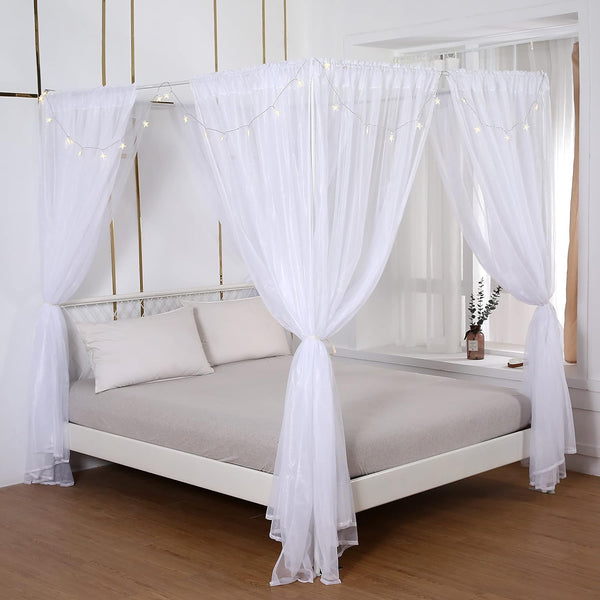 Cortinas de cama de princesa con luces para cortinas de cama de tamaño Queen, 8