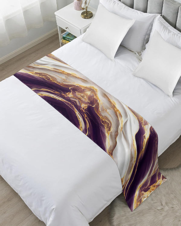 Caminos de cama con textura de mármol blanco y dorado morado para dormitorio,...