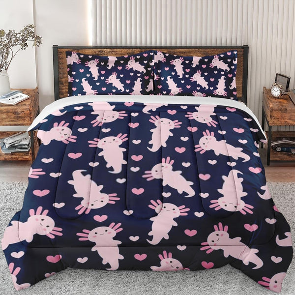 Juego de ropa de cama de tamaño matrimonial, lindo ajolote de animales marinos...