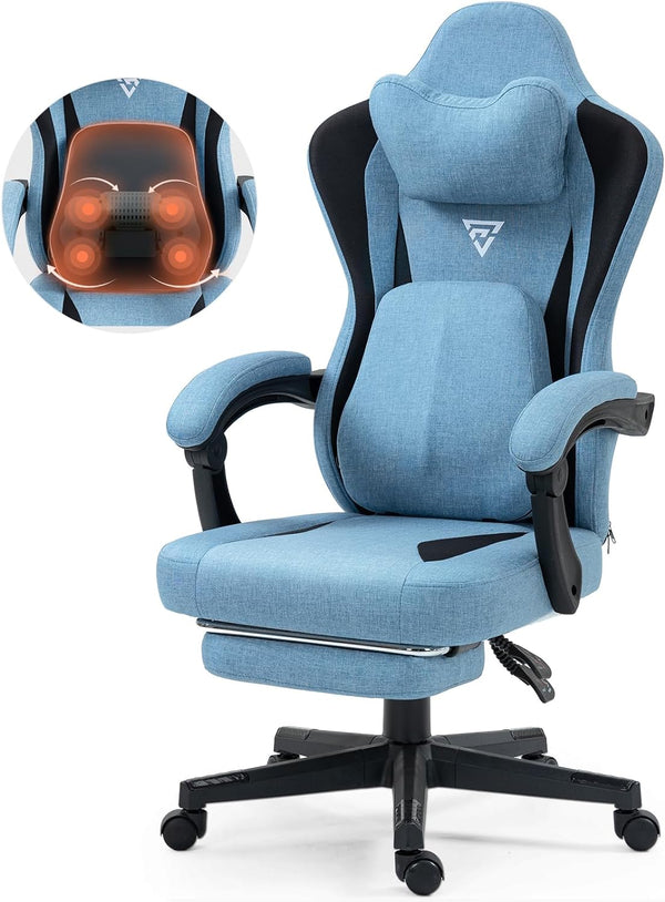 Silla de juegos con soporte lumbar de masaje térmico, silla de oficina de tela...