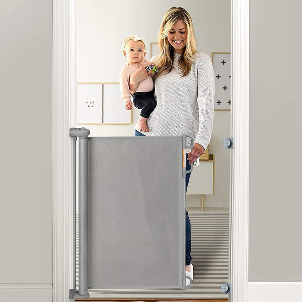Puerta retráctil para seguridad de bebés y niños, altura de 33 pulgadas, se