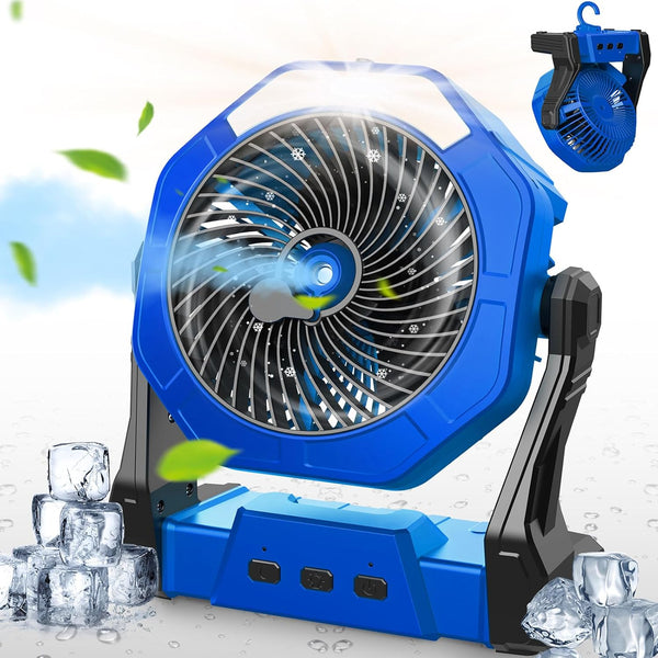 Ausic Ventilador de campamento, ventilador de nebulización portátil con luz y...