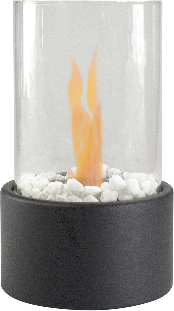 Chimenea de mesa portátil redonda de bioetanol de 10,5 pulgadas con base negra