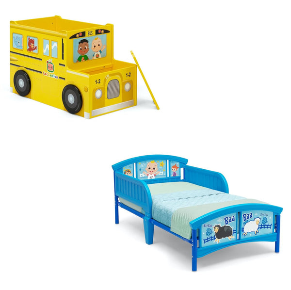 Delta Children CoComelon - Caja de juguetes para autobús escolar + cama de...