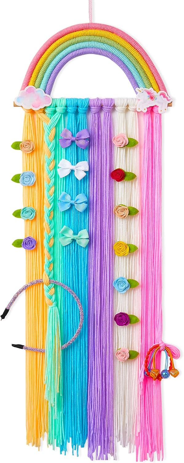 FIOBEE Organizador de lazos para el pelo de arco iris, clips de unicornio,...