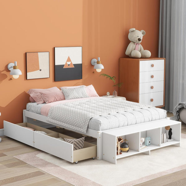 Harper & Bright Designs Cama de plataforma de tamaño matrimonial con 2 cajones,...