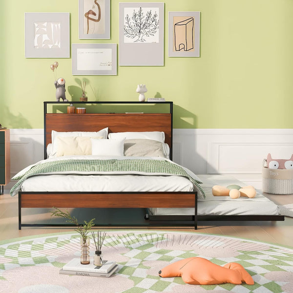 Harper & Bright Designs Cama de plataforma matrimonial con nido de tamaño...