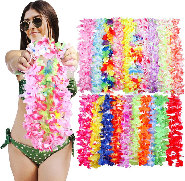 Leis hawaianos de 50 flores hawaianas para adultos y niños, decoración de...