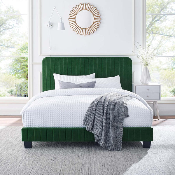 Modway Celine - Cama de plataforma de terciopelo copetudo con canal en color...