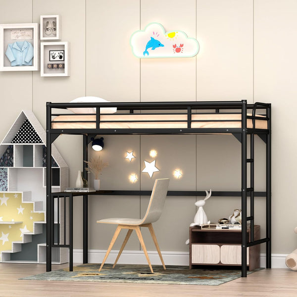 Harper & Bright Designs Cama tipo loft de metal de tamaño individual con...