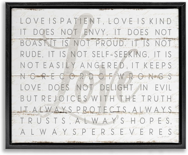 Stupell Industries Love Is Patient - Aspecto de tablones gris sobre blanco,...