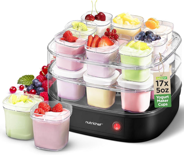 Nutrichef Máquina automática de yogur de 17 tazas  Incluye 17 vasos...