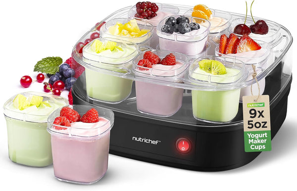 Nutrichef Máquina automática de yogur de 9 tazas  Incluye 9 vasos reutilizables...