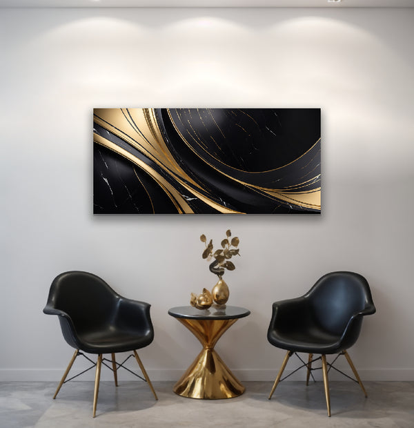Lienzo Cuadro Arte Abstracto Moderno Negro y Dorado 118x55cm
