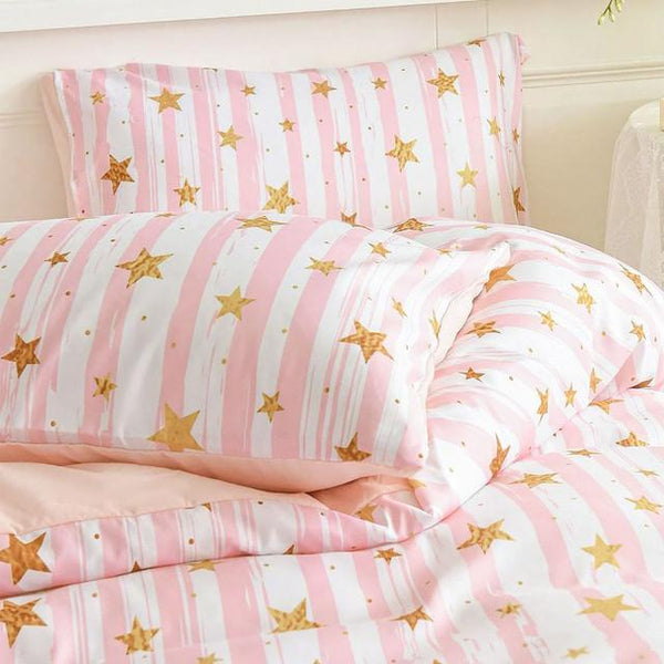 Edredon Digital Estrellas Doradas Pink + Sobresabana Unicolor Doble - VIRTUAL MUEBLES