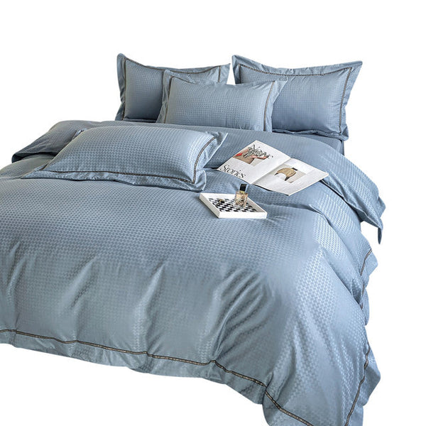 Duvet Unicolor Con Detalles En Relieve Aqua Doble + Sábana Plana