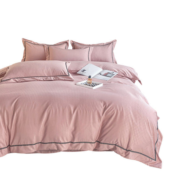 Funda Duvet Unicolor Con Detalles En Relieve Rosado Doble + Sábana Plana