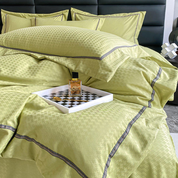 Duvet Unicolor Con Detalles En Relieve Oliva Doble + Sábana Plana