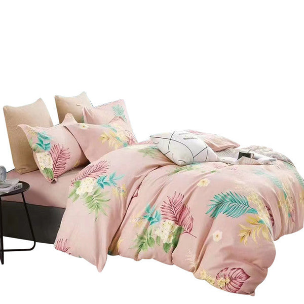 Duvet Estampado Hojas En Rosa Doble + Sábana Plana