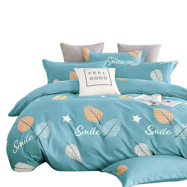 Funda Duvet Estampado Hojas En Azul Doble + Sábana Plana