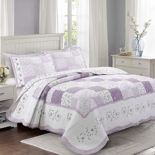 Love of Lilac Juego de ropa de cama con colcha reversible 100 % algodón, con