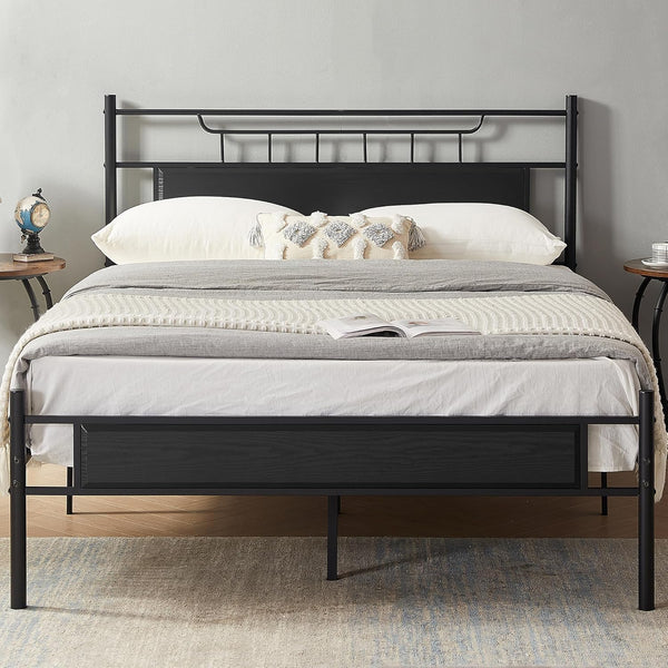 VECELO Base de cama tamaño Queen con cabecera de madera, plataforma de metal...