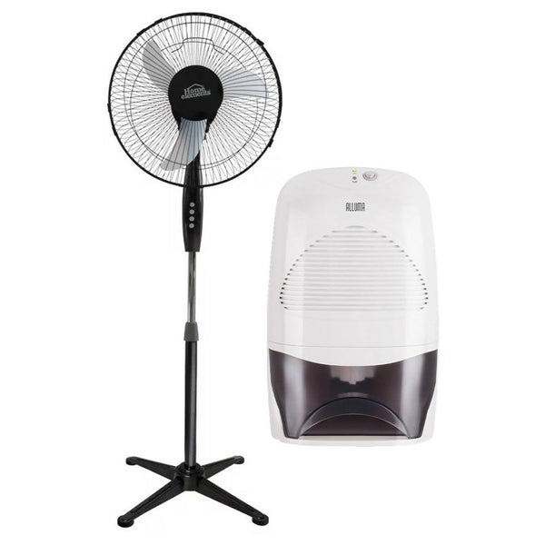 Combo ventilador pedestal negro 16 con Deshumidificador Eléctrico 2 L