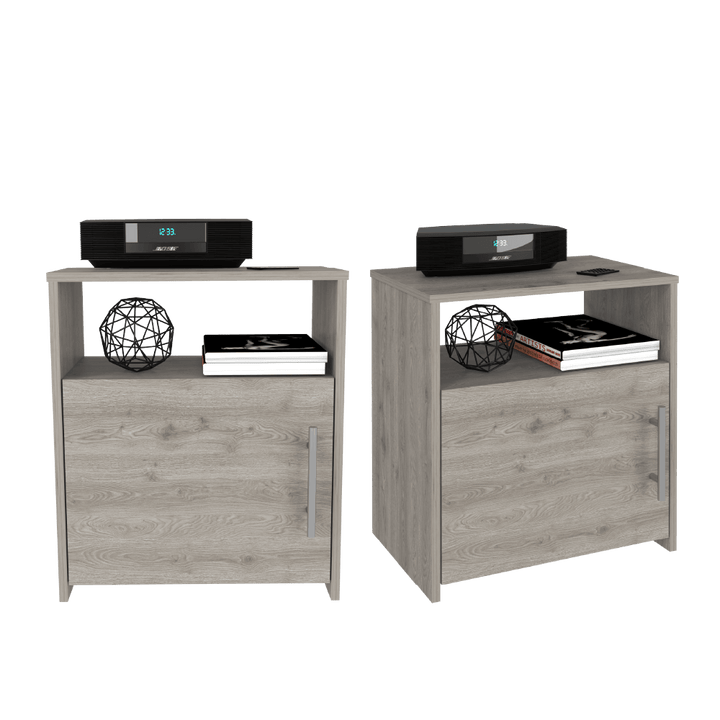 Mesa De Noche Nordico X2, color Ceniza para Habitación.