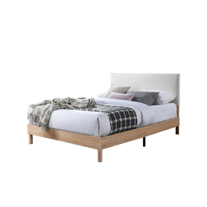 Cama Doble Sonia, Beige, con respaldo tapizado – EBANI