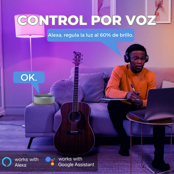 Ebani Ridges Combo Echo Dot 5ta Gen + Bombillo Inteligente LED RGB Asistente Virtua ...