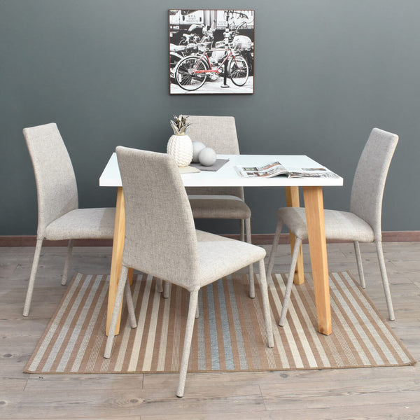 Juego de comedor moderno 4 puestos minimalista nórdico Lugo matiz + sillas venecia gris gris taupe x4