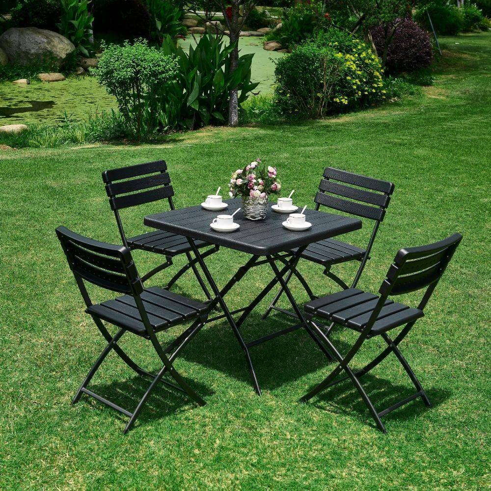 Juego de comedor para Exterior y Terrazas Set Plegable 5 piezas Gris ...
