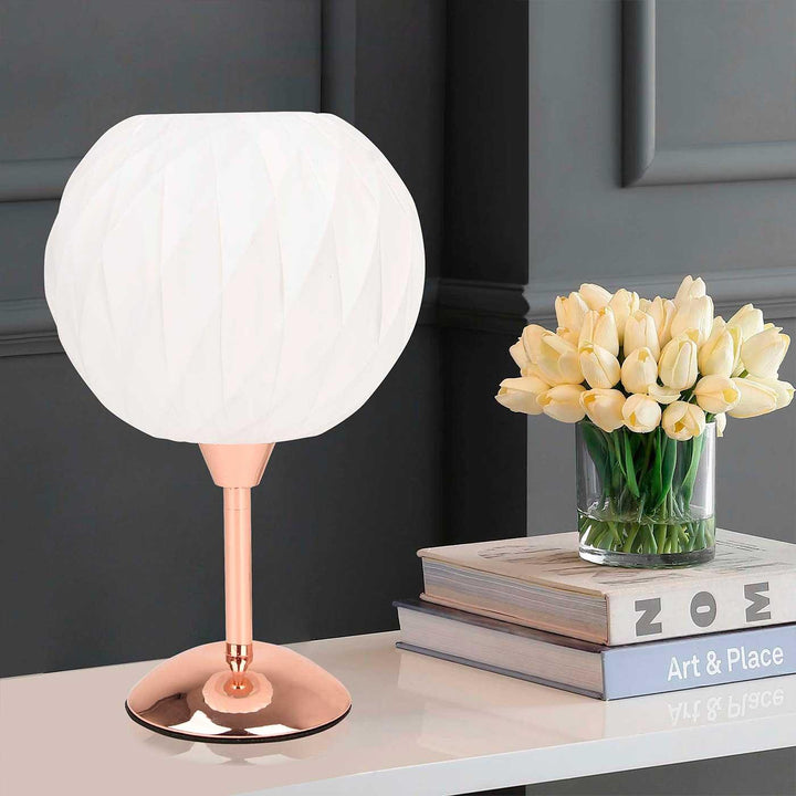 Lámpara de Mesa Waffle, Blanco y Cobre - VIRTUAL MUEBLES