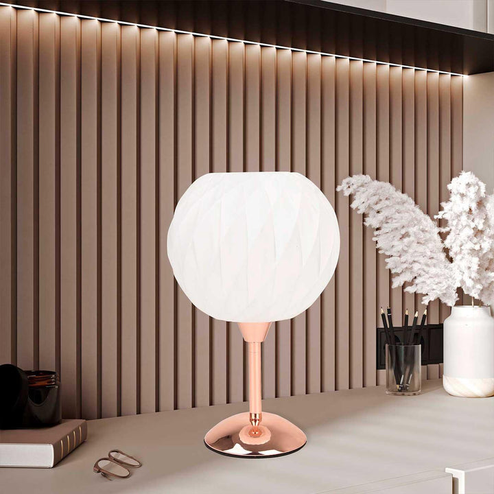 Lámpara de Mesa Waffle, Blanco y Cobre - VIRTUAL MUEBLES