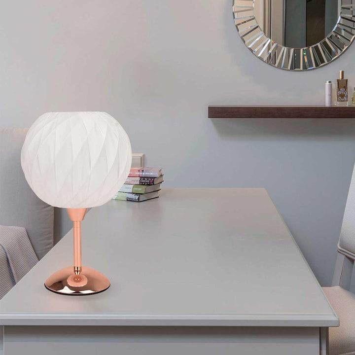 Lámpara de Mesa Waffle, Blanco y Cobre - VIRTUAL MUEBLES