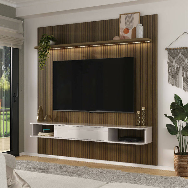 Mueble para TV 75" en MPD 180cm incluye soporte TV Y Luces LED Pino con blanco