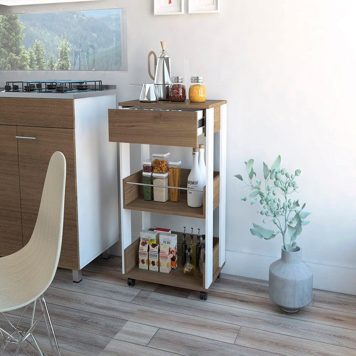 Mesa auxiliar de cocina verona 88,5x57x39,2 cm color café expresso / blanco  marqués