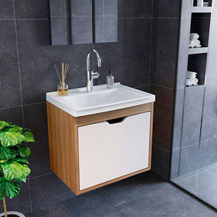 Mueble de baño con lavamanos graz teca/blanco - VIRTUAL MUEBLES