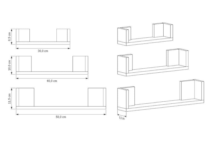 Set de Repisas en U Eva, Beige, X3 Unidades - VIRTUAL MUEBLES