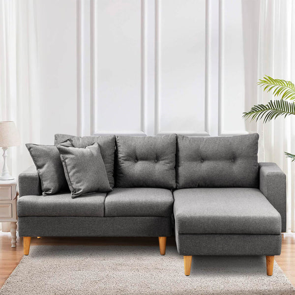 Sofa esquinero o en L madrid gris + cojines