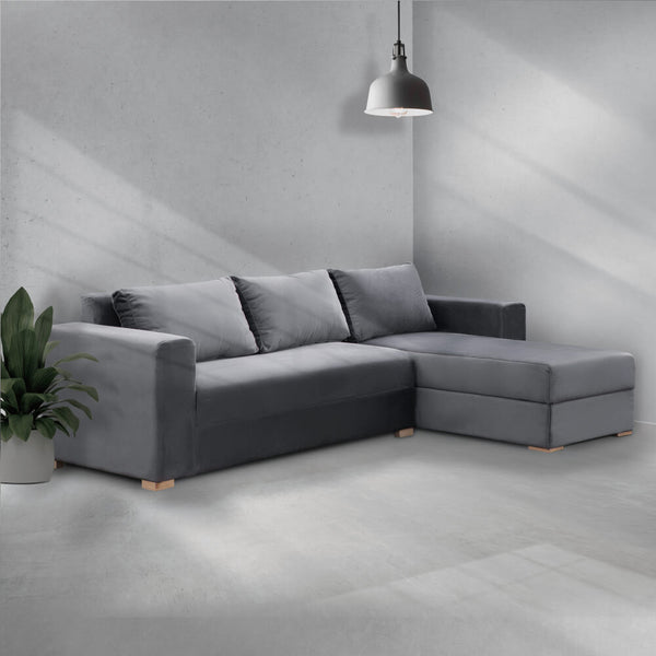 Sofa esquinero o en L super top tela extra suave gris
